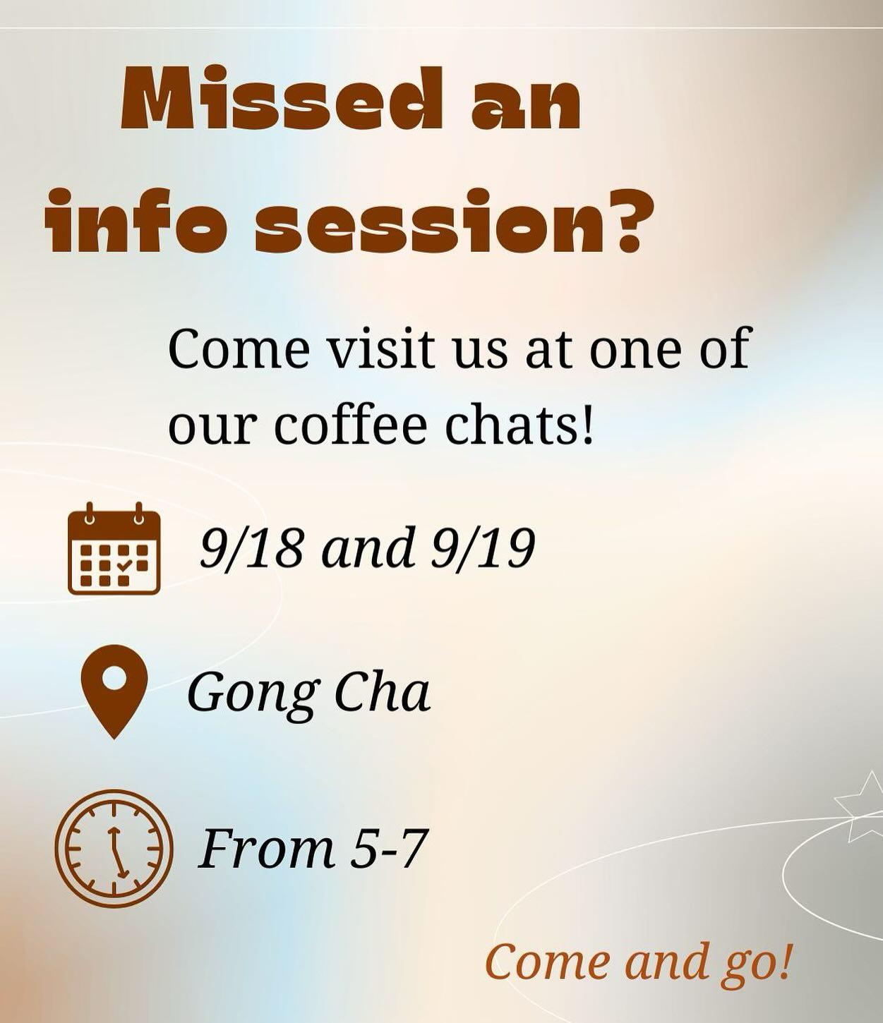 Coffee chat announcement graphic for Fall 2025 recruitment